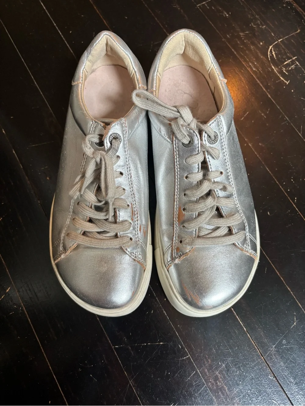 Birkenstock Women's Metallic Silver Casual Lace-Up Sneakers